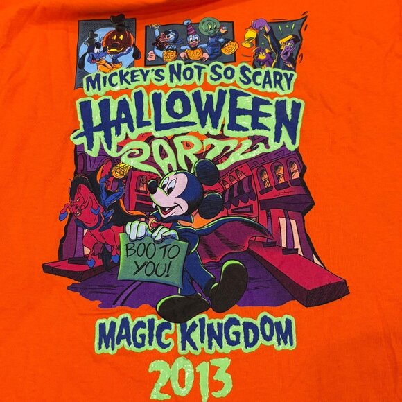 Disney Parks Youth Halloween Party T-Shirt L 2013 Orange Cotton Mickey Mouse NWT - Picture 2 of 5